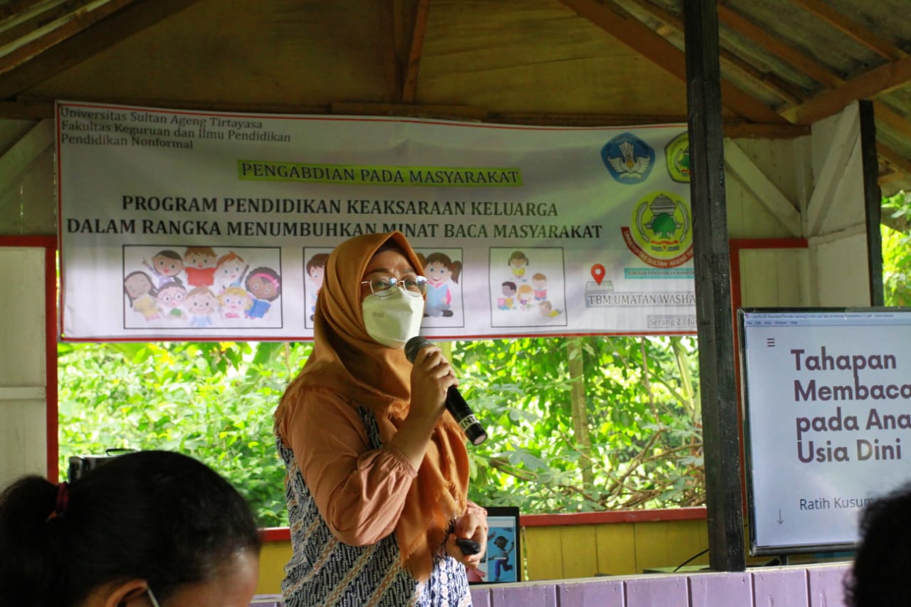 PNF UNTIRTA Bantu Gerakan Menumbuhkan Minat Baca Masyarakat Lewat Program Pendidikan Keaksaraan Keluarga di TBM Ummatan Wasathon dan PAUD SMART Kasemen Serang Banten