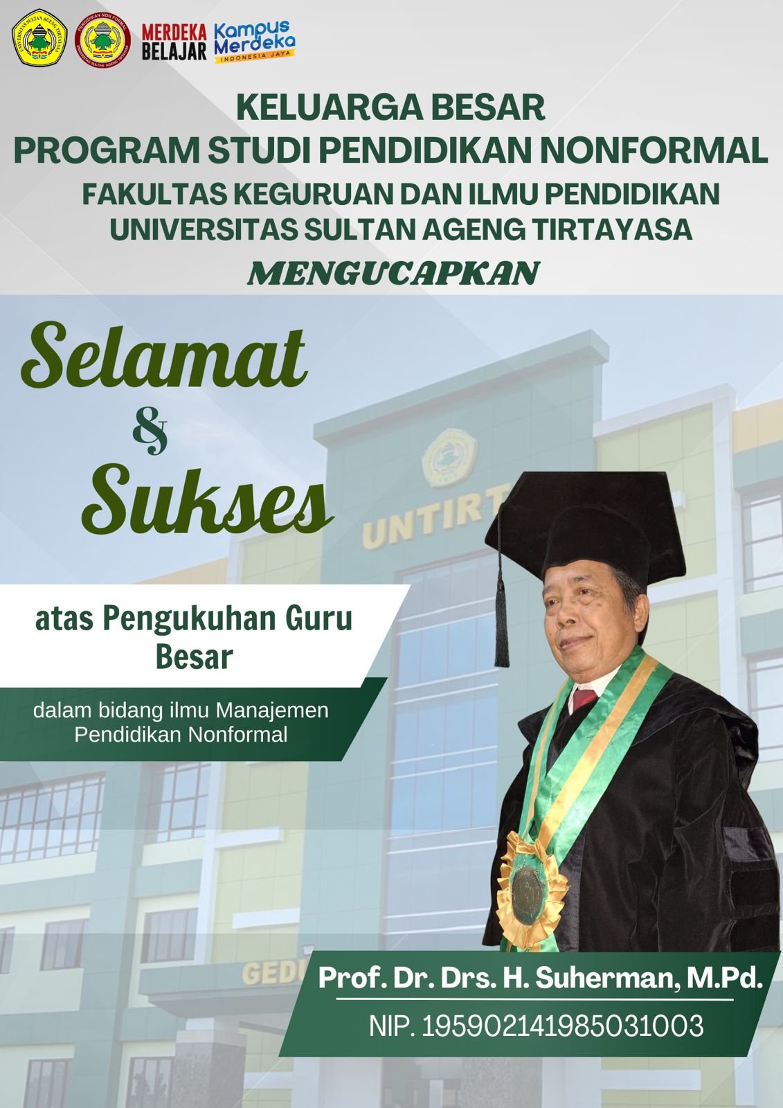 Prof. Dr. Drs. H. Suherman, M.Pd. dikukuhkan sebagai Guru Besar dalam Bidang llmu Manajemen Pendidikan Nonformal