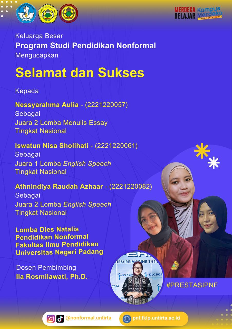 Mahasiswa Pendidikan Nonformal FKIP UNTIRTA Raih Prestasi Gemilang di Lomba Dies Natalies Departemen PNF FIP Universitas Negeri Padang